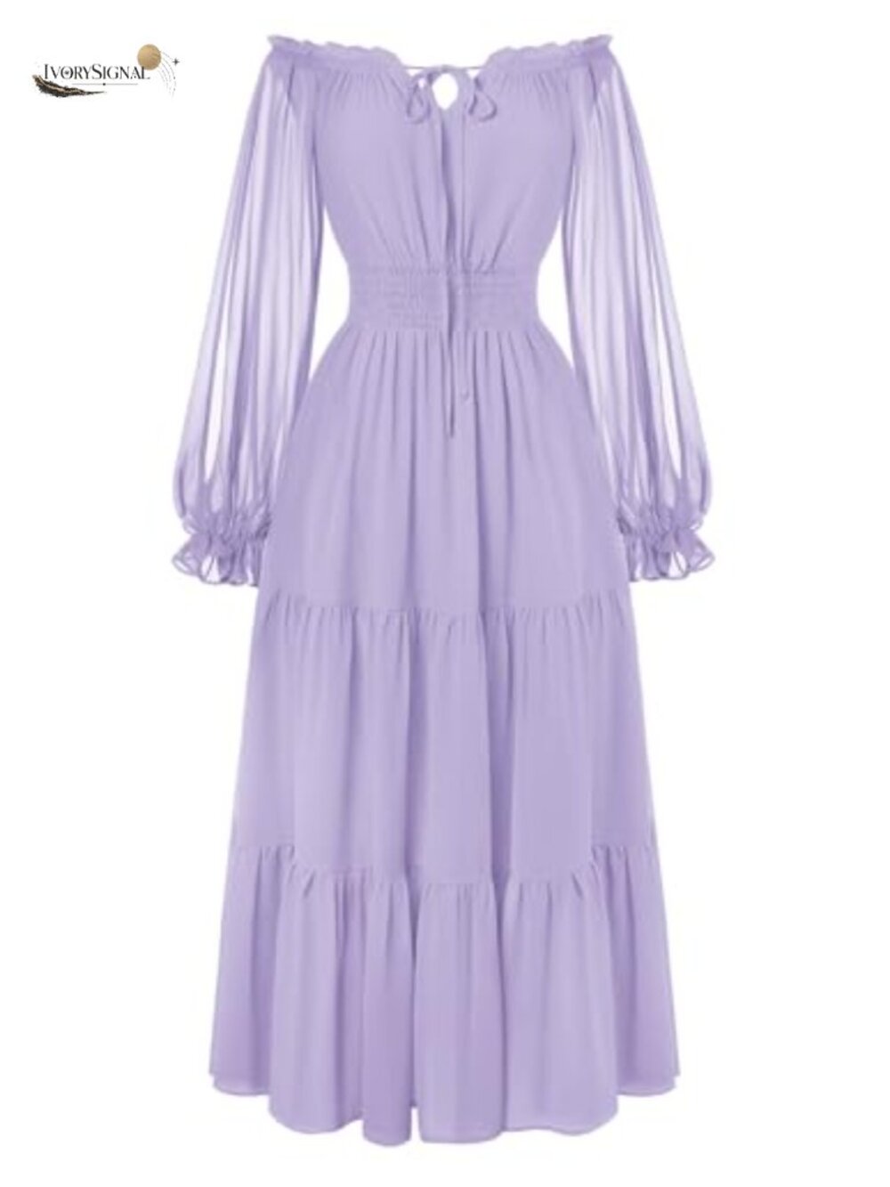 Renaissance Off Shoulder Split Sleeve Chiffon Maxi Dress with Pockets